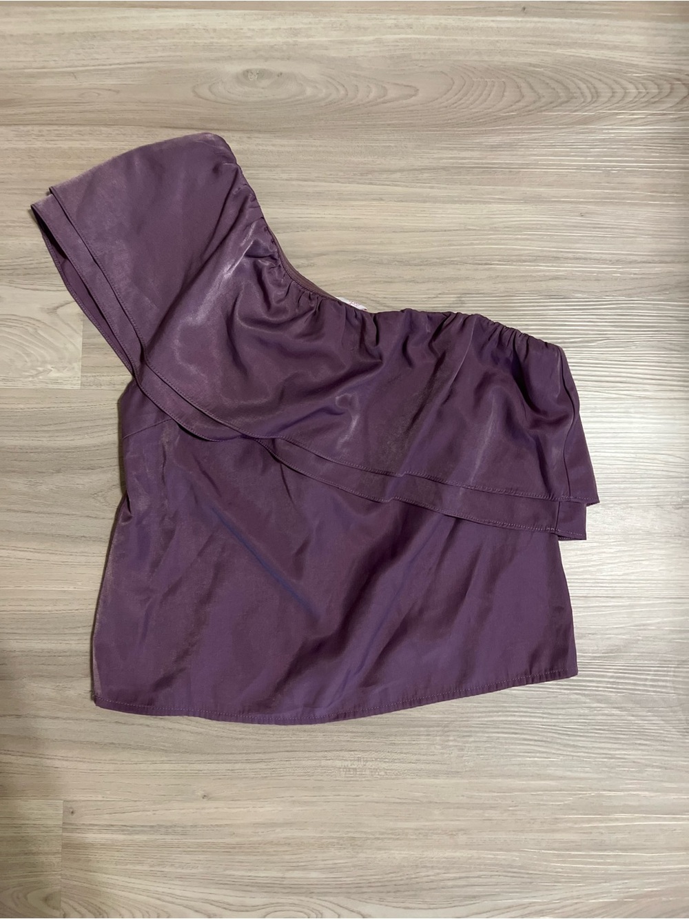 Pink Lily One-Shoulder Ruffle Top in Plum